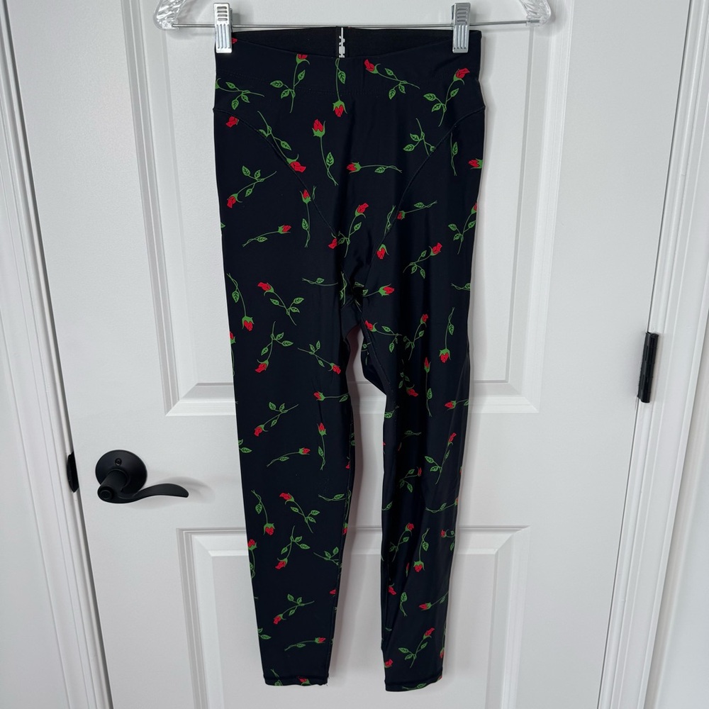 ADAM SELMAN SPORT Rose Print French-cut Leggings In Black small